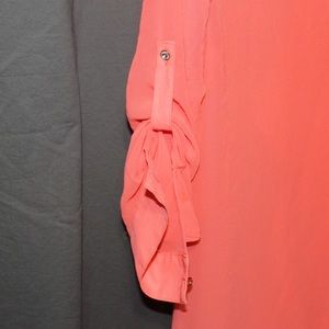 JENNIFER LOPEZ HOT CORAL SEE THREW SHEER BLOUSE